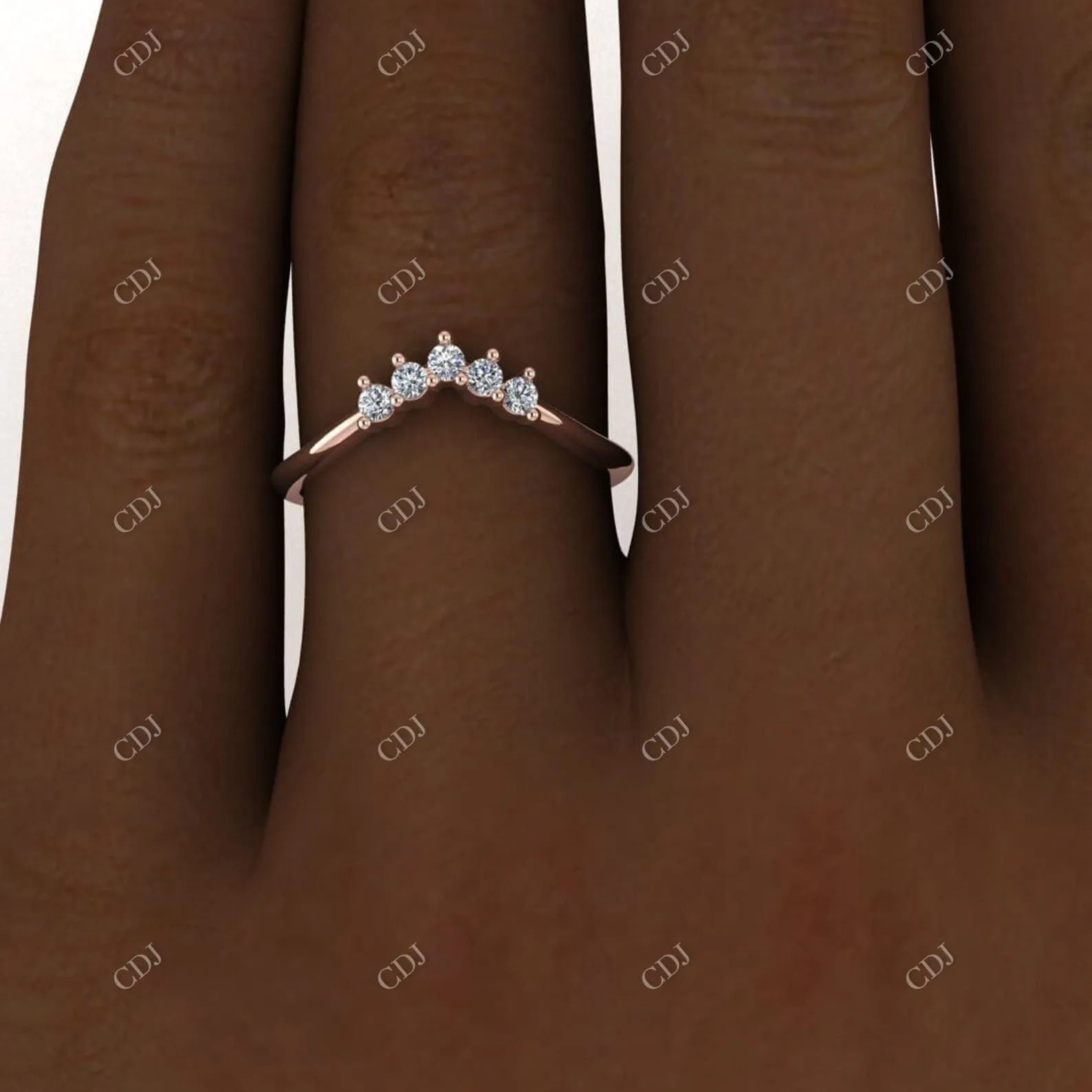 0.15CTW Round Lab Grown Diamond Curved Wedding Band