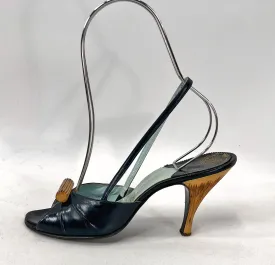 50s Open Toe Slingback Heels Vintage Shoes Carved Wood Trim Jacques Fath Paris VFG