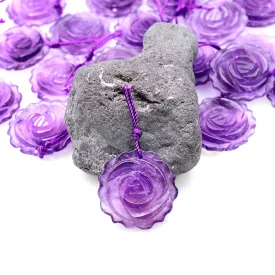 AAA Hand Carved Natural Purple Amethyst Rose Flower Pendant Gemstone Focal Bead