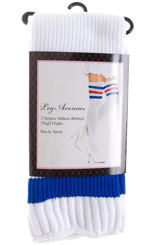 ATHLETIC THIGH HIGH SOCKS WHT/BLU/RED