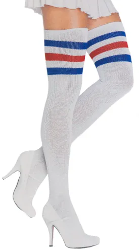 ATHLETIC THIGH HIGH SOCKS WHT/BLU/RED