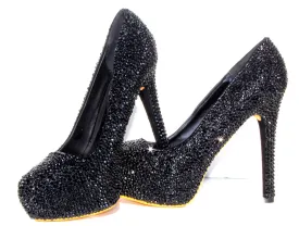 Black Crystal Heels with Sole Color of Choice