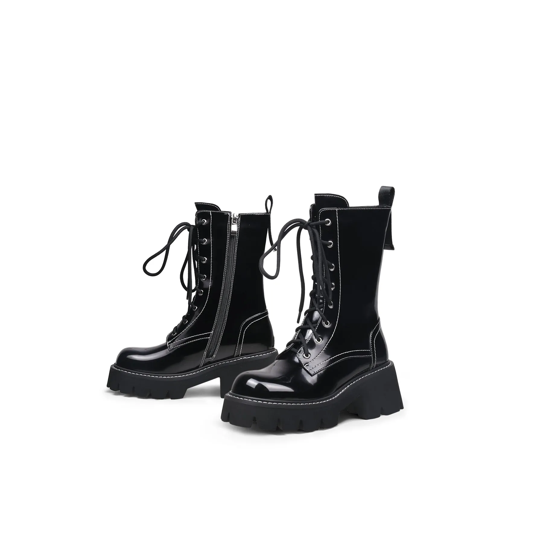 Black Leather Lace Up Combat Boots