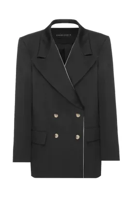 BLACK TRIMMED LAPEL BLAZER