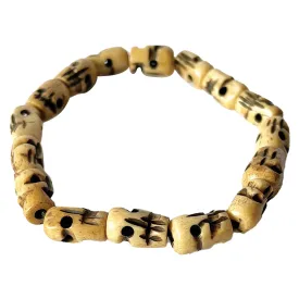 Brown Hand Carved Skull Bone Bracelet