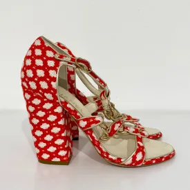 Chanel Red and White Tweed Heels