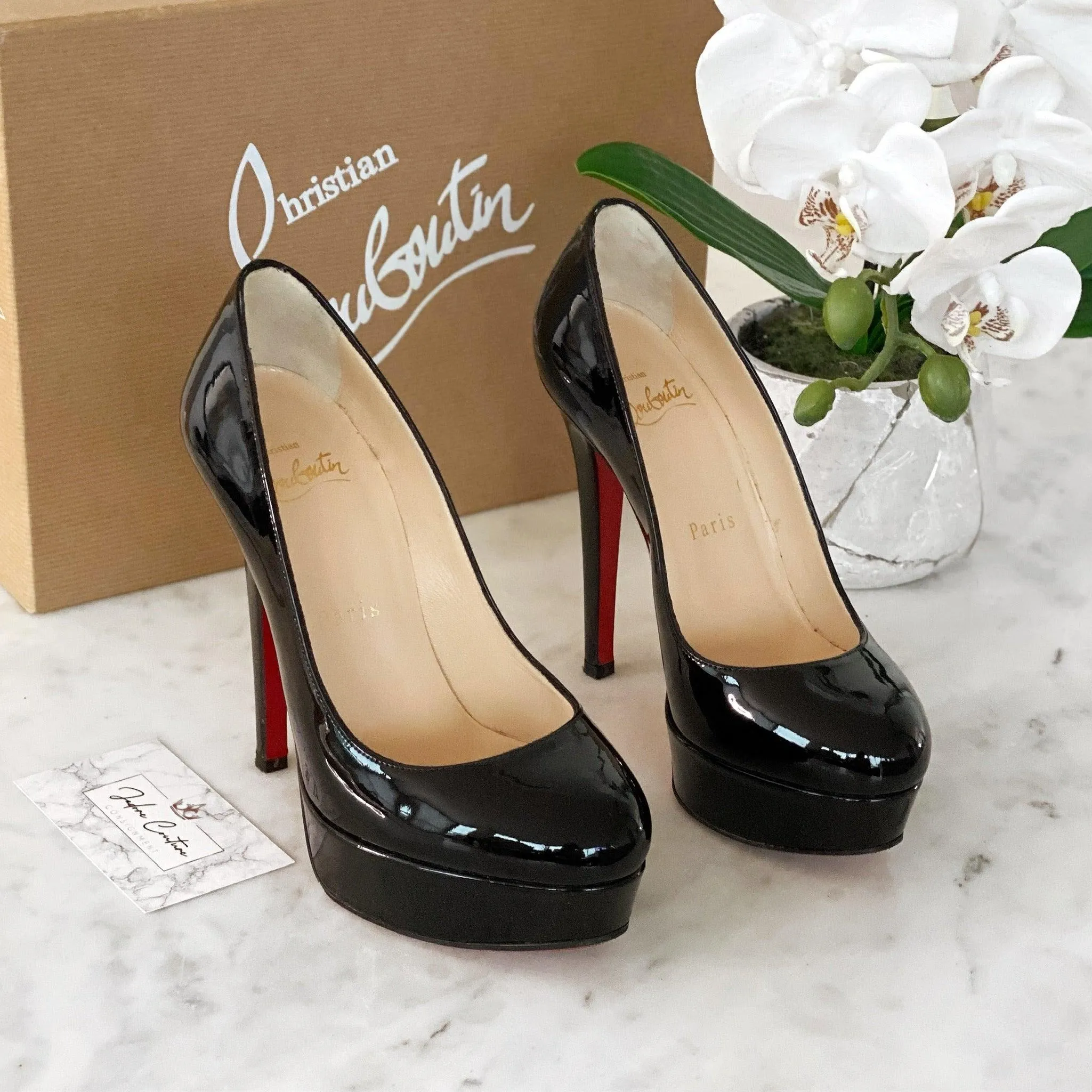 Christian Louboutin Black Patent Bianca Pumps 34.5