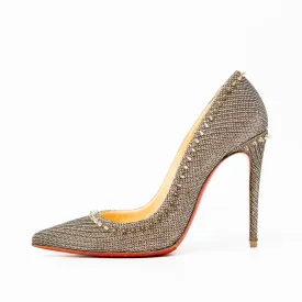 Christian Louboutin Silver Anjalina Glitter Spike Pumps 35