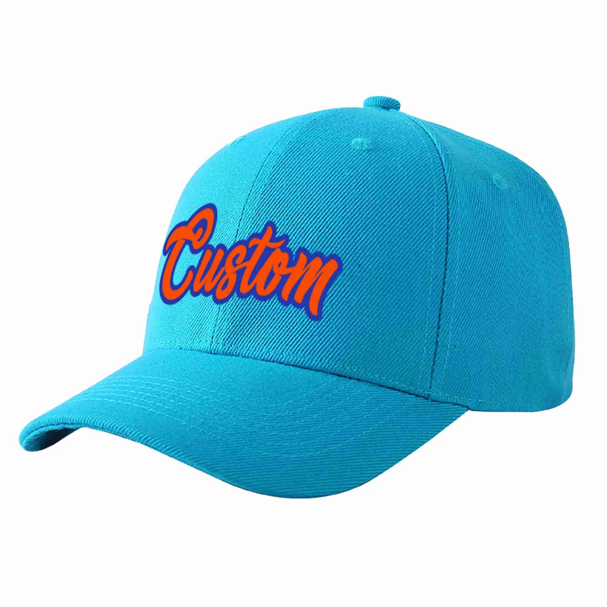 Custom Aqua Orange-Royal Curved Eaves Sport Baseball Cap Design for Men/Women/Youth