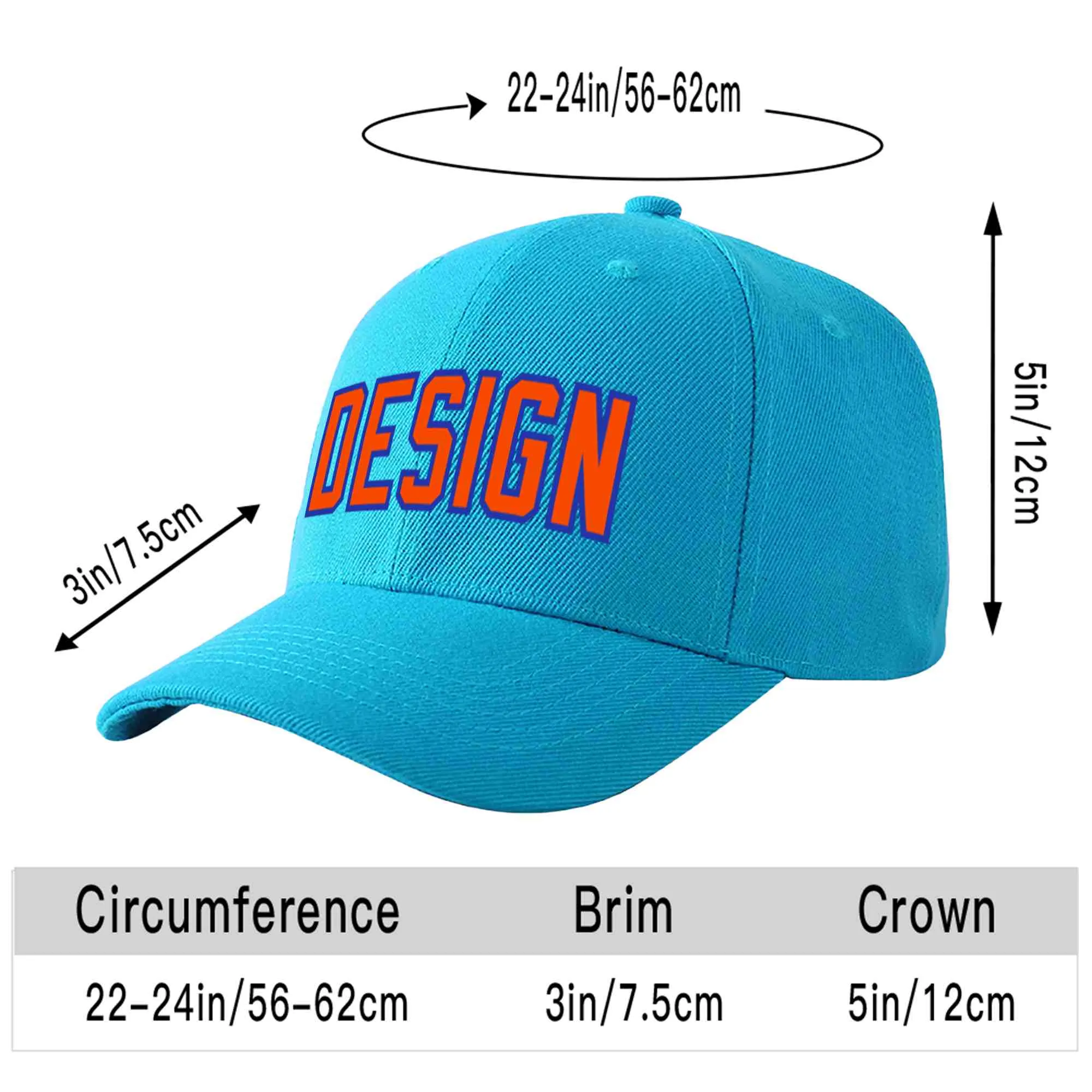 Custom Aqua Orange-Royal Curved Eaves Sport Design Baseball Cap