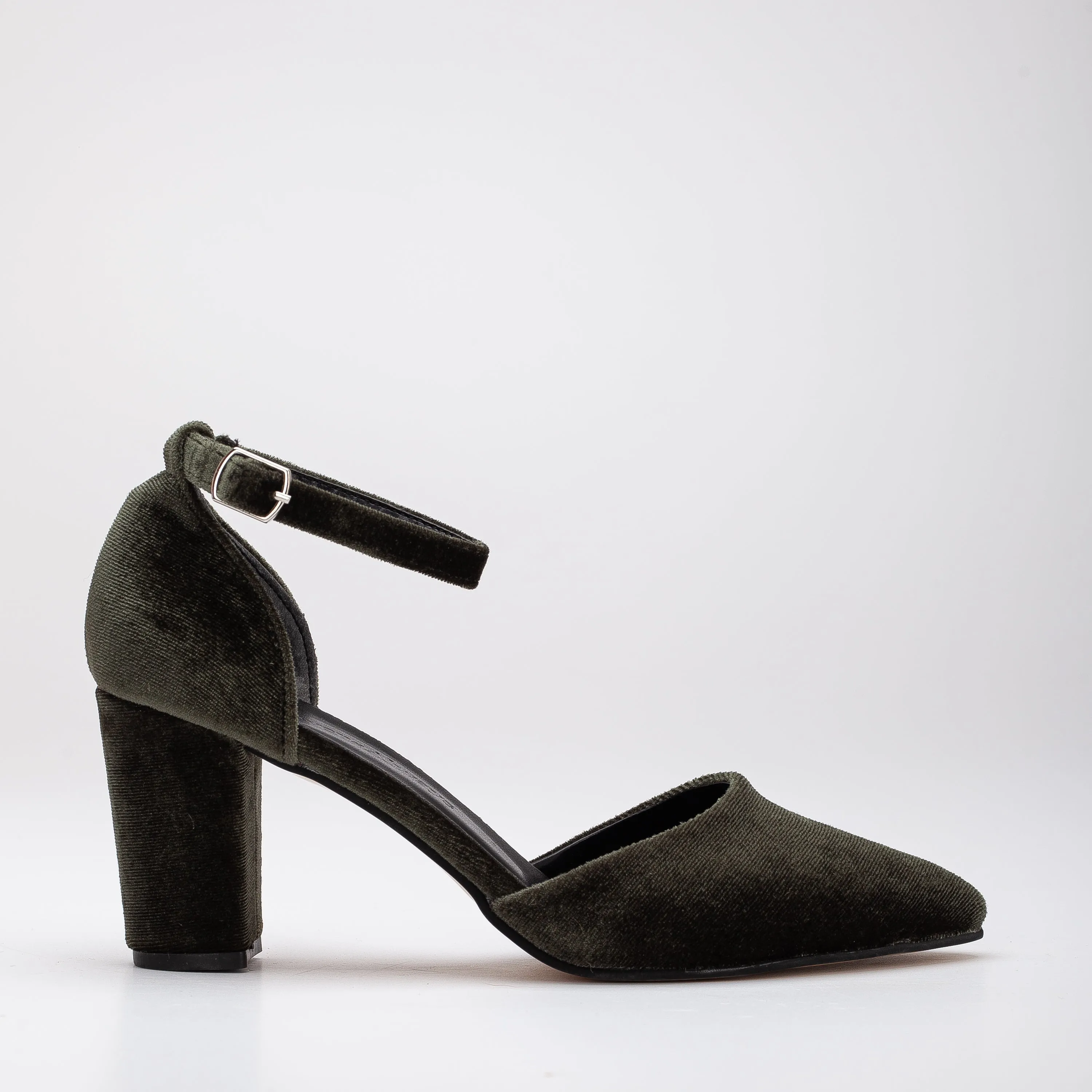 Gisele - Olive Green Velvet Heels with Ribbon