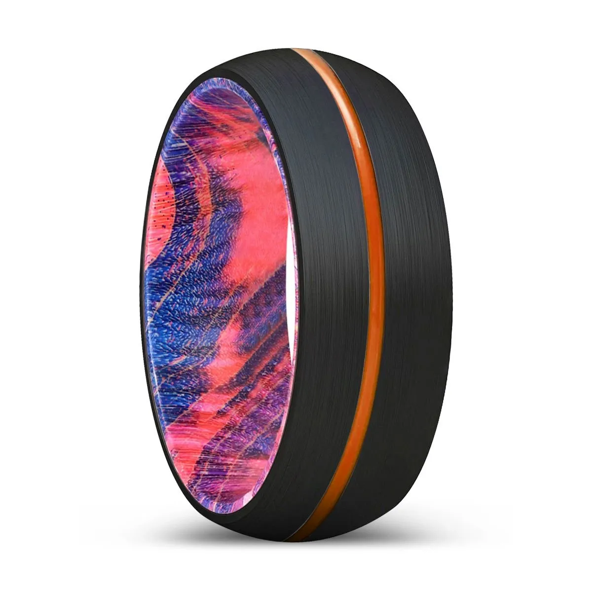 HEMLOC | Blue & Red Wood, Black Tungsten Ring, Orange Groove, Domed