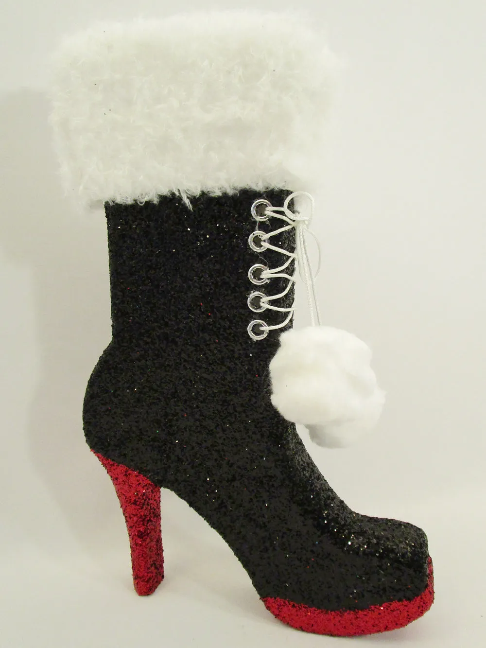 High Heel Boot with Fake Fur Top and Pom Poms