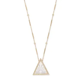 LARGE PAVE CARVED SUNSHINE CLEAR QUARTZ TRIANGLE SMOOTH BAR NECKLACE