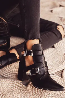 Leather Buckle High Heels Boots