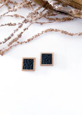 Navy Embossed Square Bezel Studs