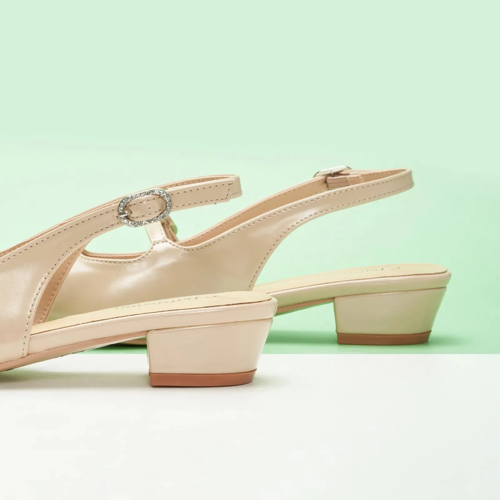 Open Back Block Heel (Alva) Beige