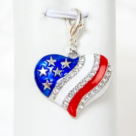 Patriotic Heart Flag Charm accented with Rhinestones