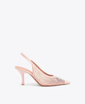 Vesper 70 Pink Crystal Satin Slingbacks