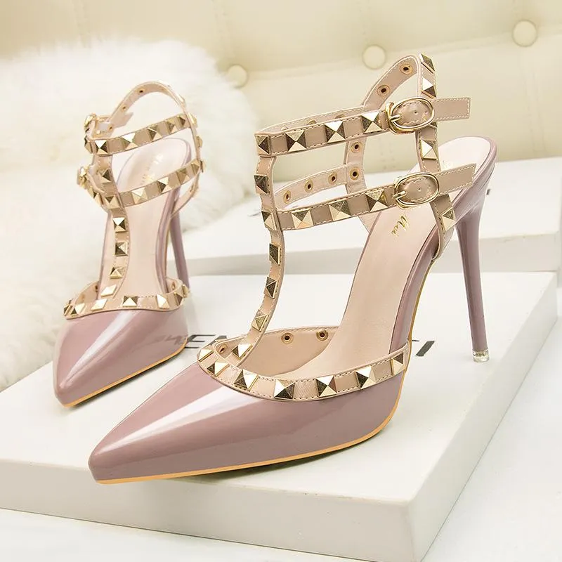 Women Ankle Strap Studded Prom Heels