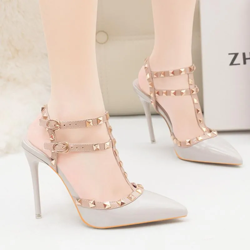 Women Ankle Strap Studded Prom Heels