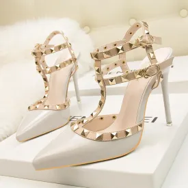 Women Ankle Strap Studded Prom Heels