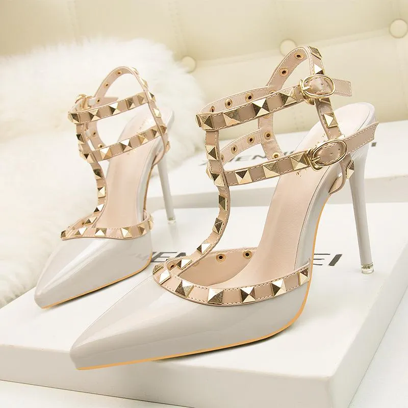 Women Ankle Strap Studded Prom Heels