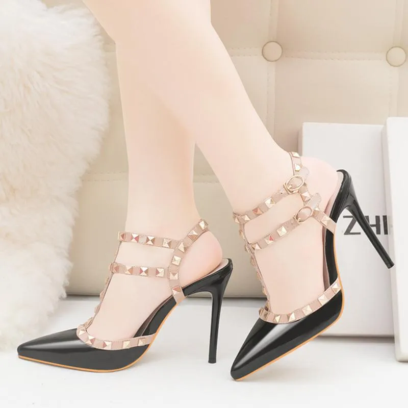 Women Ankle Strap Studded Prom Heels