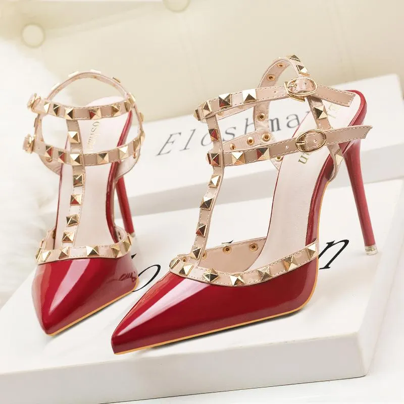 Women Ankle Strap Studded Prom Heels