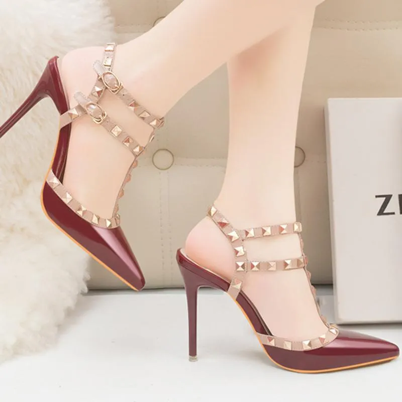 Women Ankle Strap Studded Prom Heels