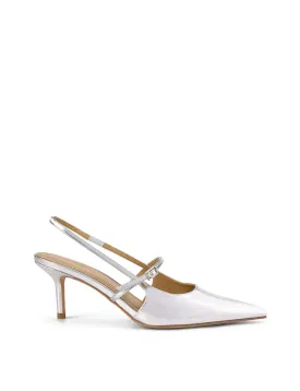 York Slingback Heel - Silver Metallic Leather